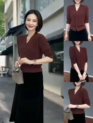 2025新款百搭显瘦V领长袖妈妈装针织衫女宽松时尚微胖小衫#时尚气质穿搭 #时尚穿搭时尚穿搭时尚 #时尚女装穿搭 #时髦穿搭