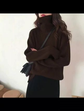 咖啡色高领毛衣女秋冬加厚慵懒风宽松套头坑条洋气毛衣内搭毛衣#高领毛衣 #穿出你的时尚你的感觉 #内搭外穿都好看 #慵懒风穿搭 #谁穿谁好看不分年龄段