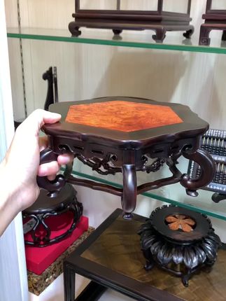大红酸枝六角底座#底座#摆件#盆景#瓷器#紫砂壶