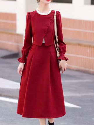法式小香风假两件连衣裙女2025春秋新款高级感气质遮肚子显瘦裙子