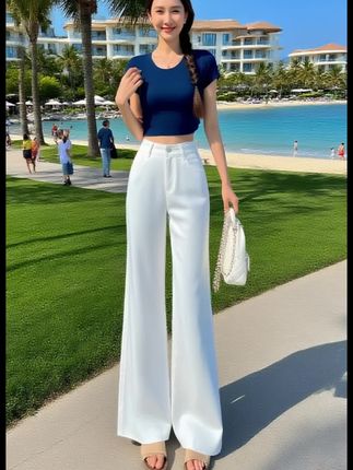 小个子天丝白色牛仔裤女夏季薄款2025新款莱赛尔高腰垂坠感直筒#小清新穿搭 #气质女神穿搭