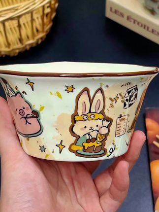 高颜值餐具釉下彩卡通陶瓷碗米饭碗可爱吃饭碗家用韩国漂亮碗套装#家用陶瓷碗#家用陶瓷碗推荐 #粉丝一千万🔥