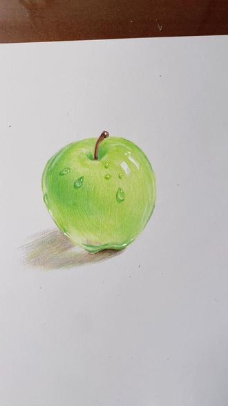 用彩铅画一个透亮的玻璃苹果 #画画