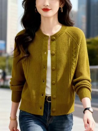 圆领短款羊毛针织外套#开衫外套#时尚短款#洋气妈妈装 #抖抖#流量