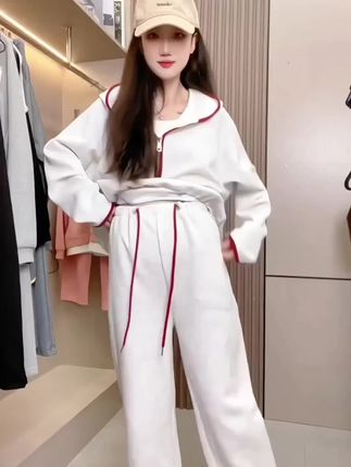 孕妇春秋套装洋气休闲宽松撞色连帽运动卫衣遮肉显瘦阔腿裤两件套#孕妇装 #洋气休闲套装 #运动套装两件套 #遮肉显瘦 #孕妇套装推荐