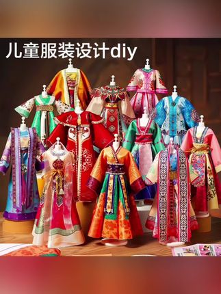 儿童手工diy服装设计女孩玩具过家家国风汉服古装套装生日礼物