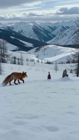 想玩的去应用商店搜 豆包,登录就能免费生成AI视频#雪山狐狸 #雪地狐 #酱板鸭#雪山狐狸和酱板鸭