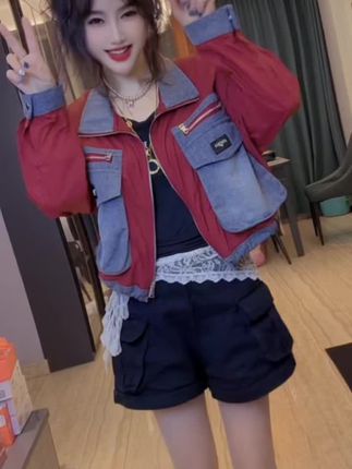 牛仔拼接防晒服下午2点开播#潮牌短袖t恤 #外套穿搭 #潮t恤女 #春秋穿搭 #个性休闲穿搭