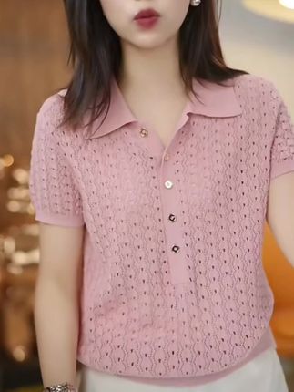 天丝+桑蚕丝夏季Polo领纯色镂空针织衫2025新款宽松百搭气质上衣#polo衫 #百搭上衣 #百搭 #上衣 #穿搭技巧
