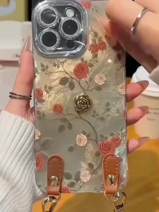 咖色玫瑰适用苹果17华为vivo/oppo小米iPhone精孔冰川纹手机壳#手机壳#好物分享🔥 #好物推荐🔥