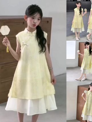 女童旗袍连衣裙2025夏季6-12岁潮款中国风女孩优雅中式复古旗袍裙