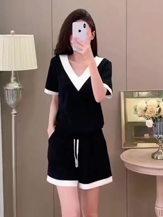 【上衣+裤子一整套】2025新款夏季纯棉短袖短裤休闲洋气运动两件套#夏季新款 #纯棉t恤 #夏季套装舒适凉快