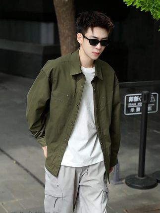 男士新款翻领水洗棉夹克#夹克外套 #男装穿搭 #新款上新