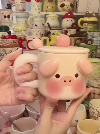 精东家可爱马克杯 带盖勺情侣生日礼物陶瓷杯子女生家用办公室水杯#马克杯 #早餐杯 #陶瓷水杯 #咖啡杯 #情侣水杯