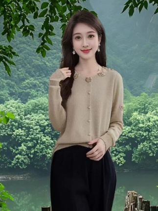 新款九朵玫瑰针织羊毛开衫秋季高级时尚长袖上衣女#时尚减龄洋气穿搭