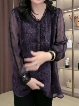 丹思慕秋季新款大码女装成熟贵气高级细闪时尚修身上衣ZB7732#减龄显瘦穿搭 #每日分享 #上衣穿搭