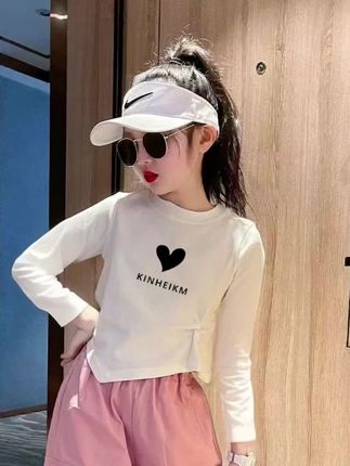 女童白色长袖t恤春秋季小女孩新款打底衫儿童不规则修身短款上衣#不规则上衣 #长袖t恤 #长袖 #童装 #高品质童装