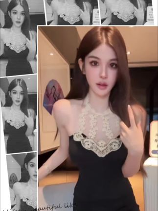 FAY【贝拉玫瑰】梦幻早秋修身蕾丝镂空针织挂脖打底连衣裙