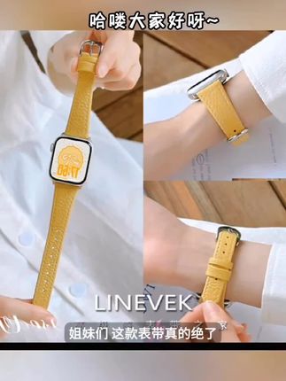 苹果手表表带柔软荔枝纹磁吸H扣真皮适用于applewatchs10iwatchs9