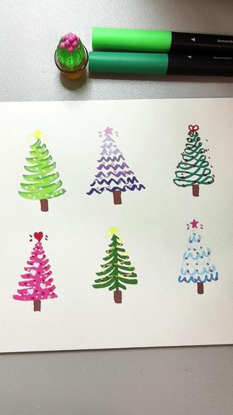 圣诞节到了,用各种线条画的圣诞树,你喜欢哪款? #万物皆可圣诞树 #创作者中心 #圣诞节 #圣诞树简笔画 #丙烯马克笔