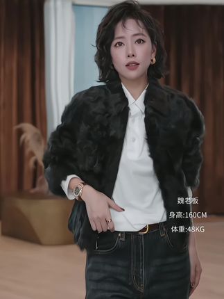 W.Diva【子夜】子夜棕色小湖羊皮毛一体时尚柔软舒适外套4C1123216#穿搭日记分享 #爱尚穿搭 #高质量穿搭分享 #里外穿搭