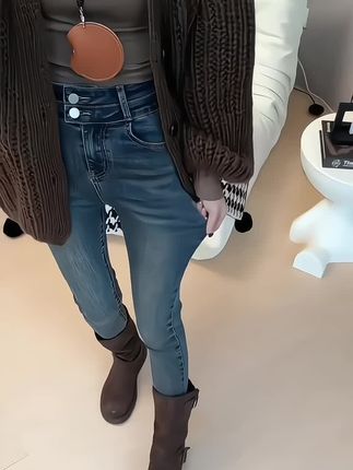 朵品高腰小脚牛仔裤女2025秋冬爆款修身弹力加绒紧身显瘦铅笔裤子#穿出自己的风格 #穿出高级感 #穿出女人的气质 #穿出大长腿