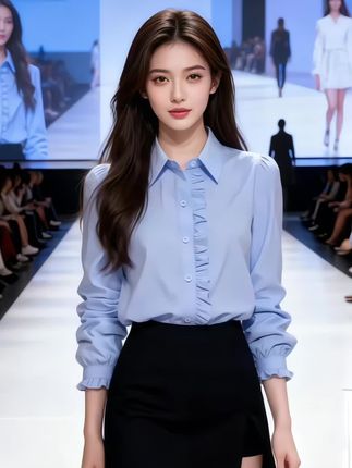 2025年春秋季新款女装时尚百搭纯棉衬衫女洋气全棉polo领长袖上衣#春秋穿搭 #优雅气质 #小个子穿搭 #跟着俩不正学穿搭 #通勤搭配