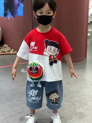 哪吒儿童衣服2025新款男童夏装套装网红宝宝薄款夏季潮酷帅男孩点击小黄车下单