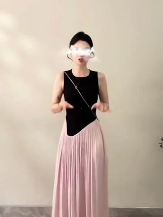 法式撞色拼接收腰无袖连衣裙女2025夏季新款气质修身显瘦A字长裙