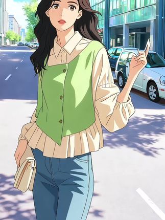 #牛油果绿#泡泡袖衬衣@DOU+小助手