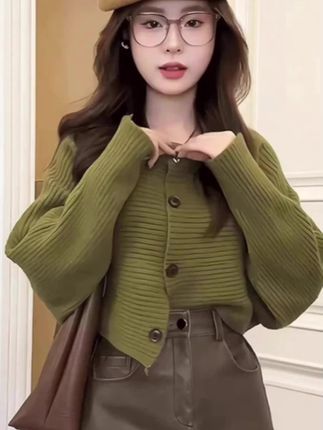 春秋款小香风短款外搭针织开衫毛衣外套女2025新款针织长袖上衣#慵懒风穿搭 #针织衫 #ootd穿搭 #高级感穿搭 #韩系穿搭