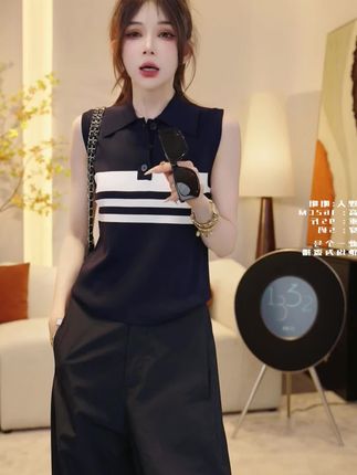 复古撞色条纹无袖背心女2025夏季新款港风chic修身显瘦针织衫上衣#夏季新款#谁穿谁好看#洋气减龄#遮肉显瘦#面料柔软舒适