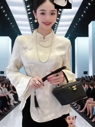 新中式国风复古盘扣白色提花衬衫女款高级感上衣长袖气质显瘦#时尚气质穿搭 #女性穿搭