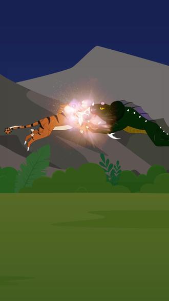 虎王毫不犹豫的朝大绿怪奔去