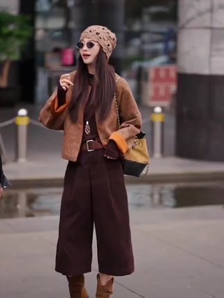 秋季搭配一整套女装2025新款韩版休闲小香风外套高腰阔腿裤两件套#高腰阔腿裤 #阔腿裤 #百搭两件套 #休闲套装 #宽松休闲套装