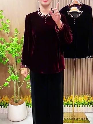 妈妈装秋装刺绣丝绒小衫新款中老年女装 #时尚妈妈装 #时尚穿搭 #谁穿谁好看 #穿出自己的风格 #穿出自信穿出美丽