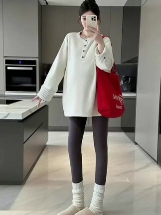 孕妇上衣2025新款秋冬长袖外穿宽松显瘦加厚中长款百搭孕妇装#孕期穿搭#韩版上衣