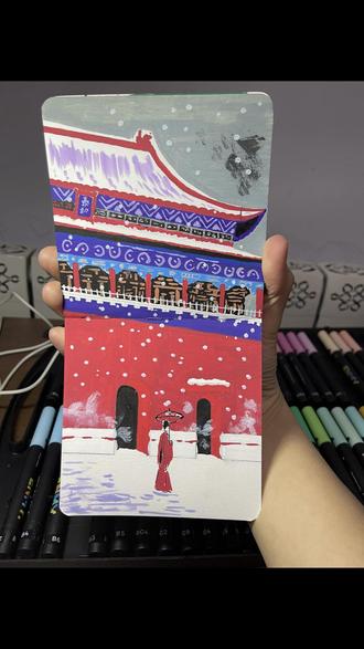 90后情侣学画画的第19天#丙烯马克笔 #雪 #画画