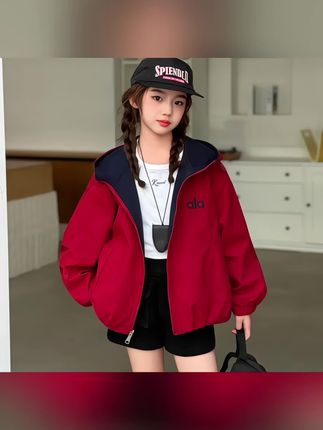 女童双面穿外套#春秋款2025新款儿童洋气上衣中大童秋季连帽冲锋衣#女童洋气冲锋衣#双面穿才套
