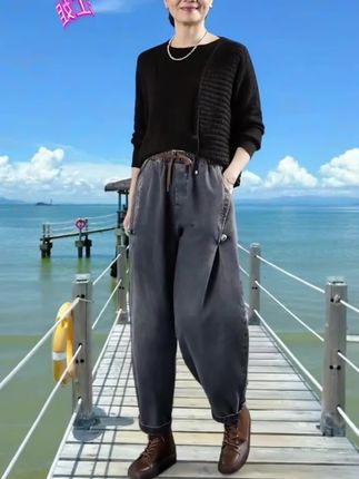 牛仔裤哈伦裤长裤#宽松版型 #时尚女装#舒适百搭 #穿搭分享