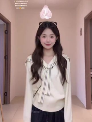 韩系学院风海军领2025秋冬针织衫毛衣百搭秋装女款爆款2025新款