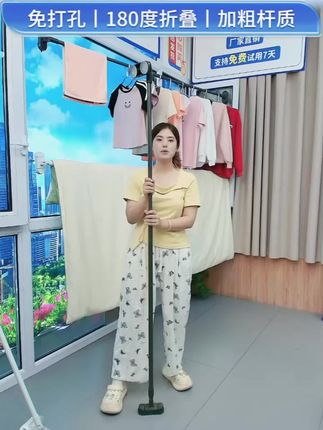 博仕奥四吸盘伸缩晾晒杆阳台窗户晾衣置物架家用阳台晾衣架神器