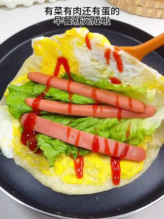 早餐手抓饼,5分钟搞定,小朋友说比外面的都好吃,包点蔬菜鸡蛋火腿营养方便又好吃~#谁懂这一口的好吃程度#手抓饼 #营养又健康#早餐吃什么 #在家做美食