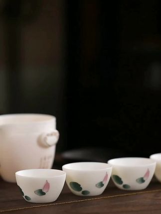 高档羊脂玉瓷白瓷旅行茶具套装快客杯便携包家用户外茶具一壶四杯#旅行茶具