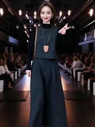 秋冬季新款时尚马甲套装气质九分阔腿裤三件套#女士穿搭#秋冬穿搭#气质穿搭#每日穿搭