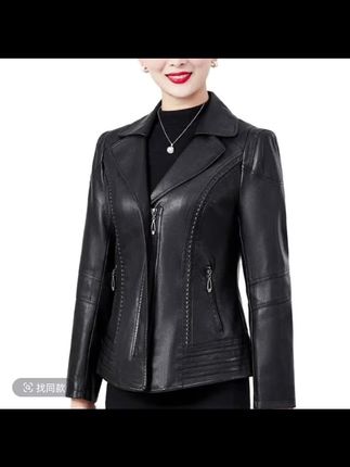 皮衣女外套妈妈春秋时尚夹克中老年女装洋气高贵PU皮上衣#外套穿搭 #皮衣外套搭配 #谁穿谁好看 #气质皮衣 #西服穿搭