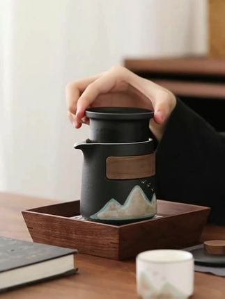 千里江山便携式旅行茶具一壶两杯二人茶具户外露营泡茶快客杯#旅行茶具