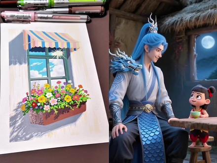 手绘夏日花窗,看动画学画画~#简笔画 #动画