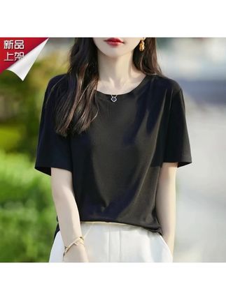 哥弟阿玛施正品桑蚕丝夏季短袖T恤女宽松显瘦圆领休闲百搭上衣女#高档气质小衫 #百搭上衣 #夏季新款女装 #时尚穿搭女装 #女性气质穿搭