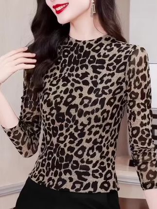 豹纹印花上衣修身小衫洋气显气质时尚显瘦t恤女#上热门 #好物推荐🔥 #好物分享